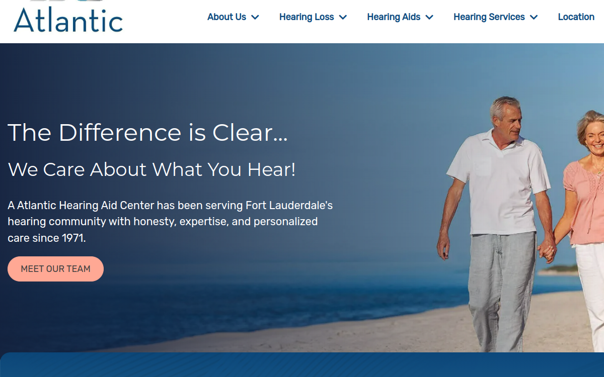Website homepage of A Atlantic Hearing Aid Center