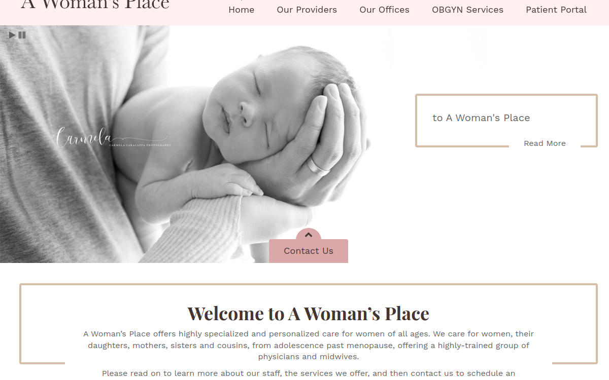 Website homepage of A Woman's Place