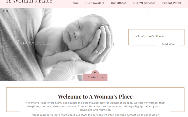 Website homepage of A Woman's Place