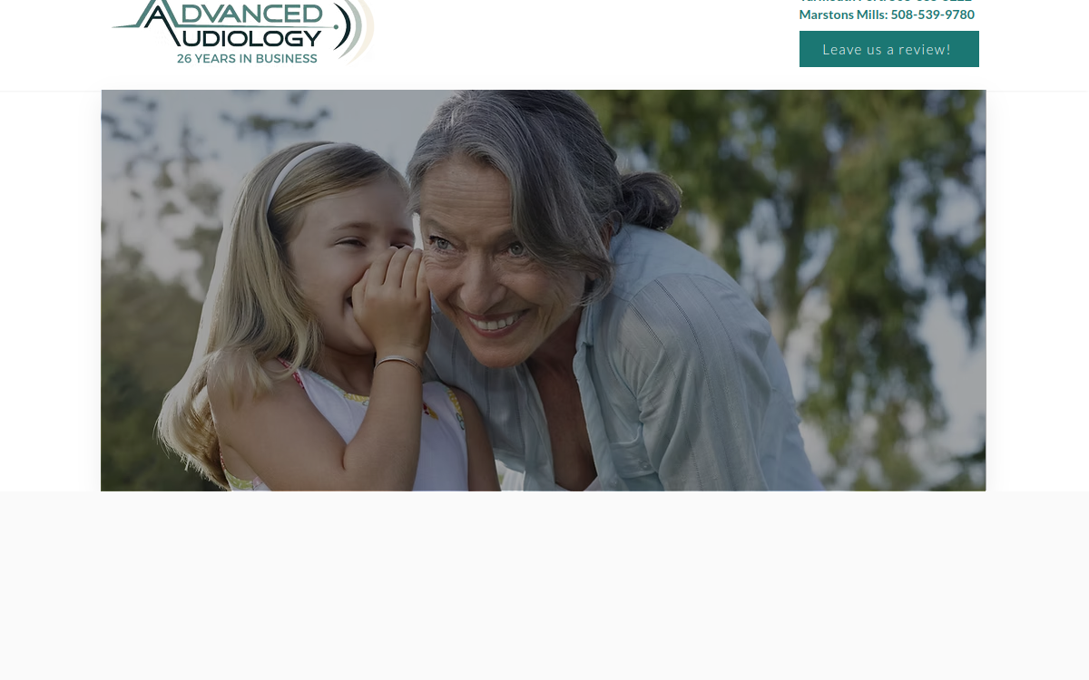Website homepage of Advanced Audiology Associates