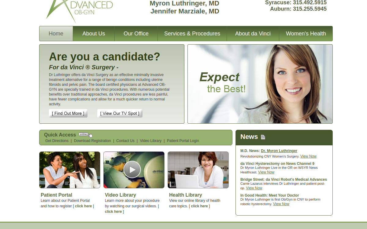 Website homepage of Advanced OB/GYN PLLC