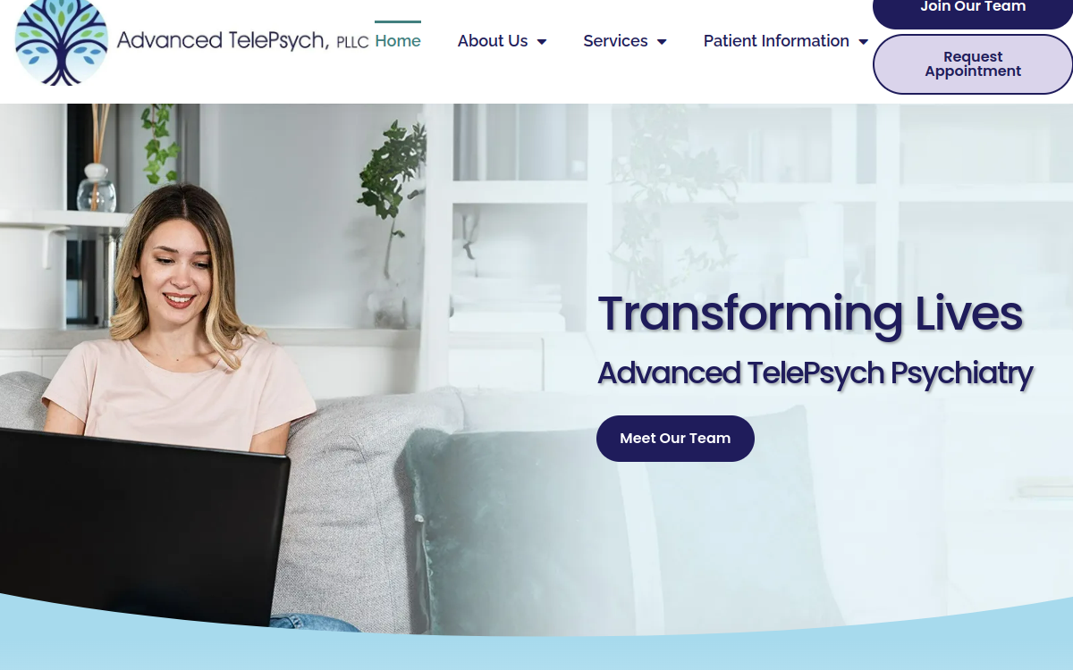 Website homepage of Advanced TelePsych, LLC