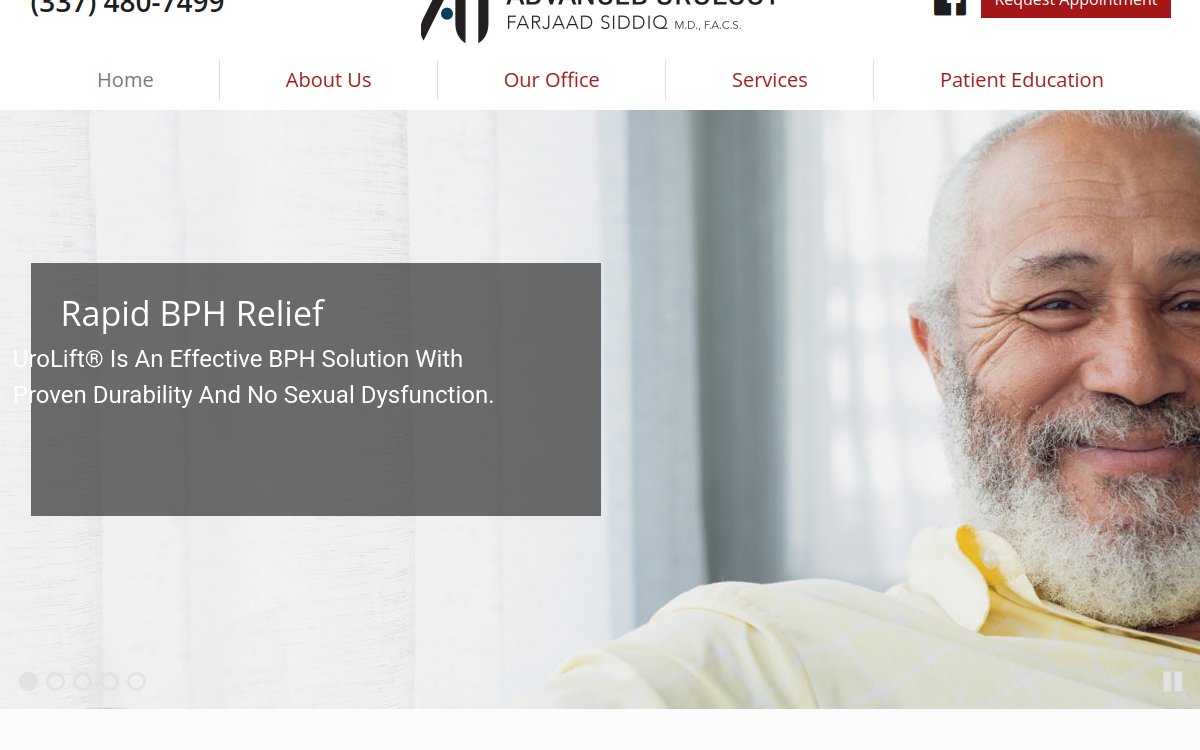 Website homepage of Advanced Urology