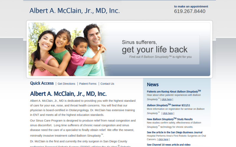 Website homepage of Albert A. McClain, Jr., MD, Inc.