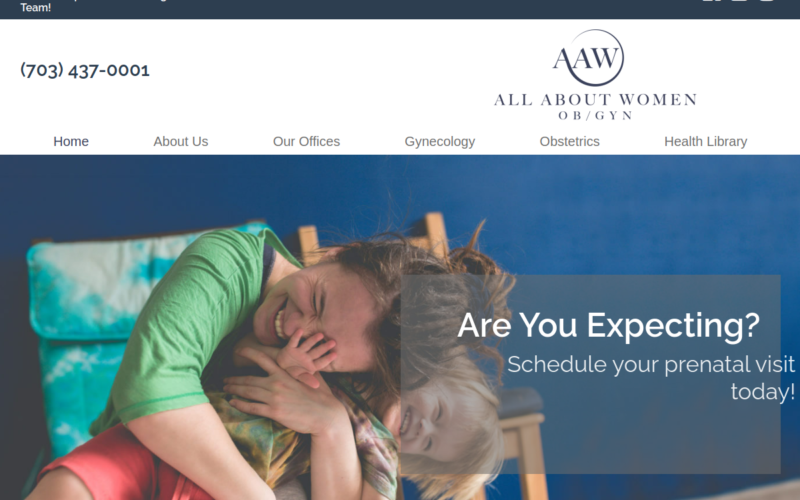 Website homepage of All About Women Ob/Gyn