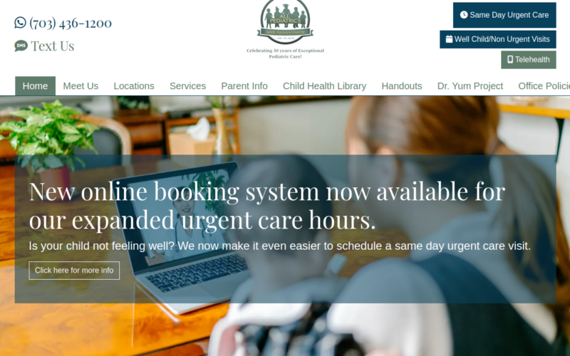 Website homepage of All Pediatrics