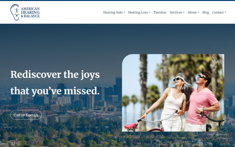 Website homepage of American Hearing & Balance