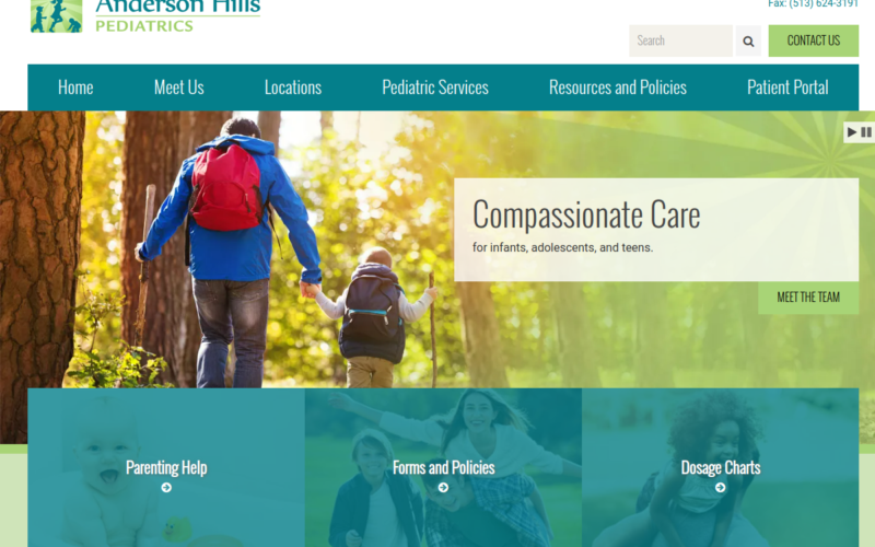 Website homepage of Anderson Hills Pediatrics, Inc.