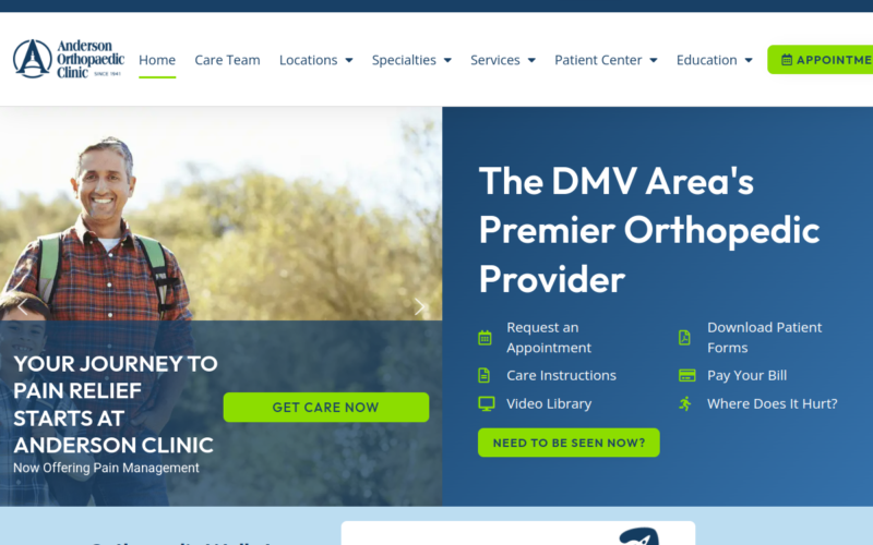 Website homepage of Anderson Orthopaedic Clinic