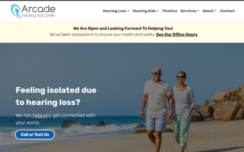 Website homepage of Arcade Hearing Aid Center