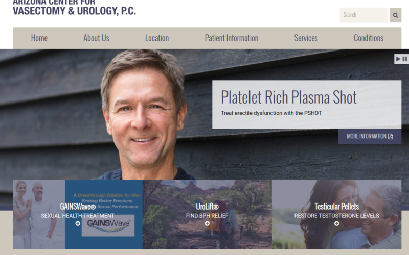 Website homepage of Arizona Center for Vasectomy and Urology