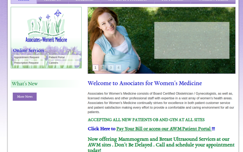 Website homepage of Associates for Women’s Medicine