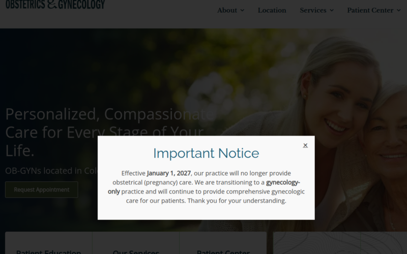 Website homepage of Associates in Obstetrics and Gynecology, P.C.