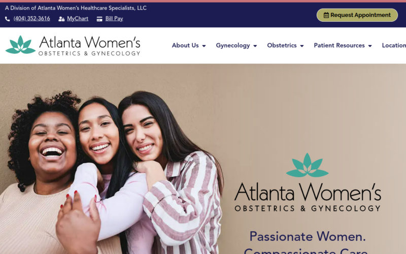 Website homepage of Atlanta Women's Obstetrics and Gynecology, PC