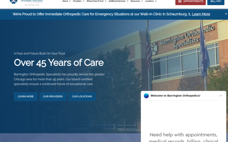 Website homepage of Barrington Orthopedic Specialists