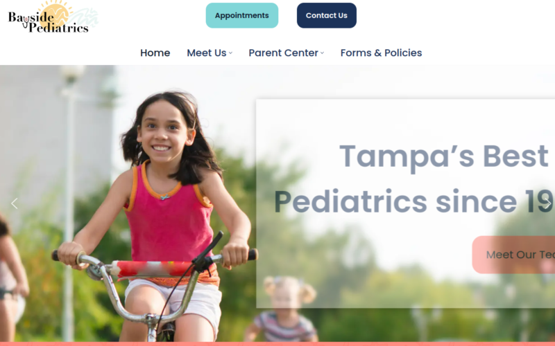 Website homepage of Bayside Pediatrics