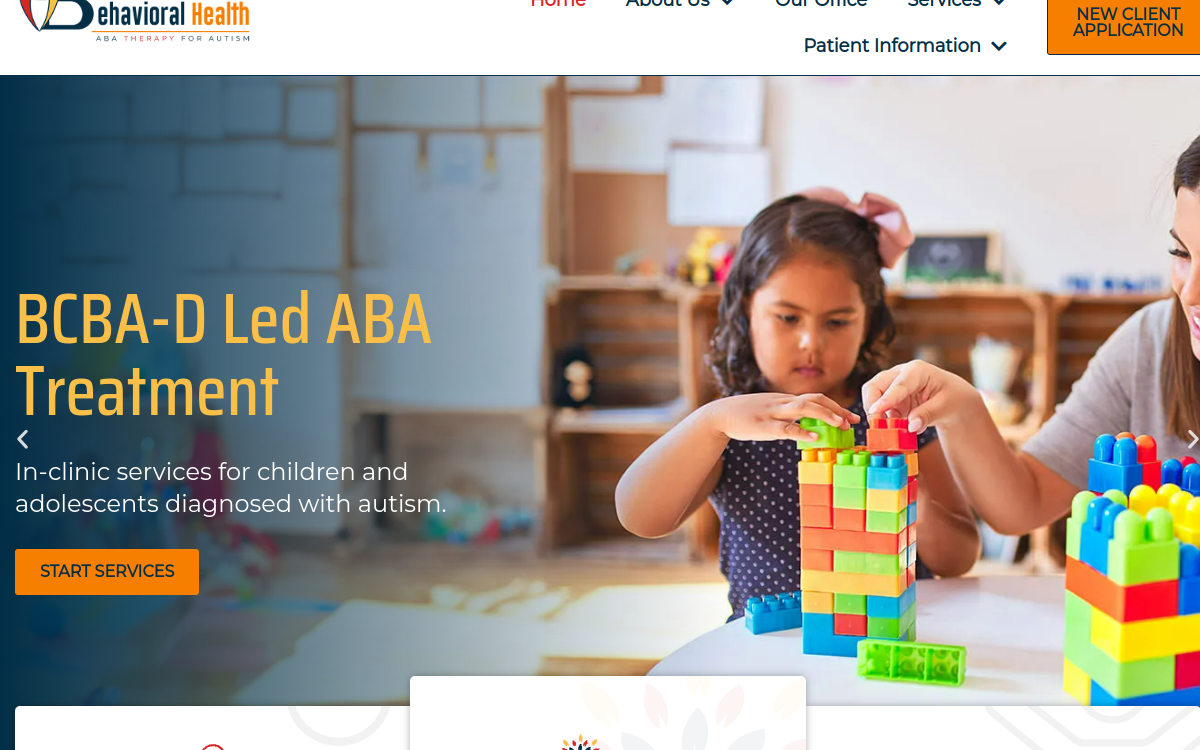 Website homepage of Better Together Behavioral Health - ABA therapy