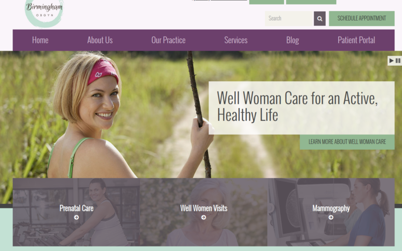 Website homepage of Birmingham OB-GYN