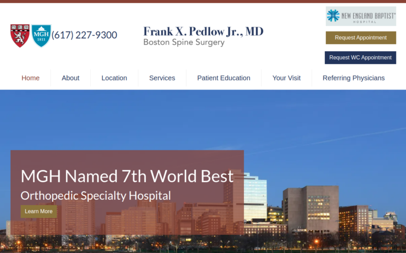 Website homepage of Boston Spine Surgery