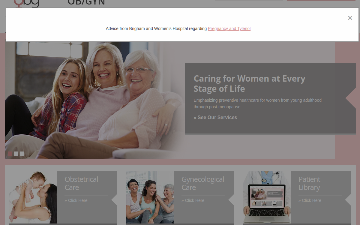 Website homepage of Brookline Village OBGYN