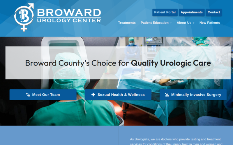 Website homepage of Broward Urology Center