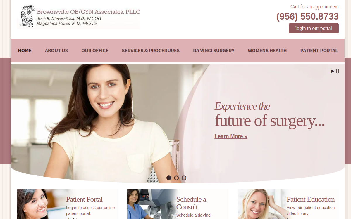 Website homepage of Brownsville OB/GYN Associates