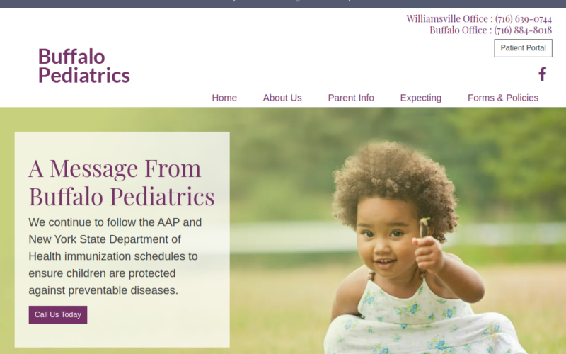 Website homepage of Buffalo Pediatrics
