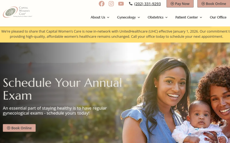 Website homepage of Capital Women's Care DC