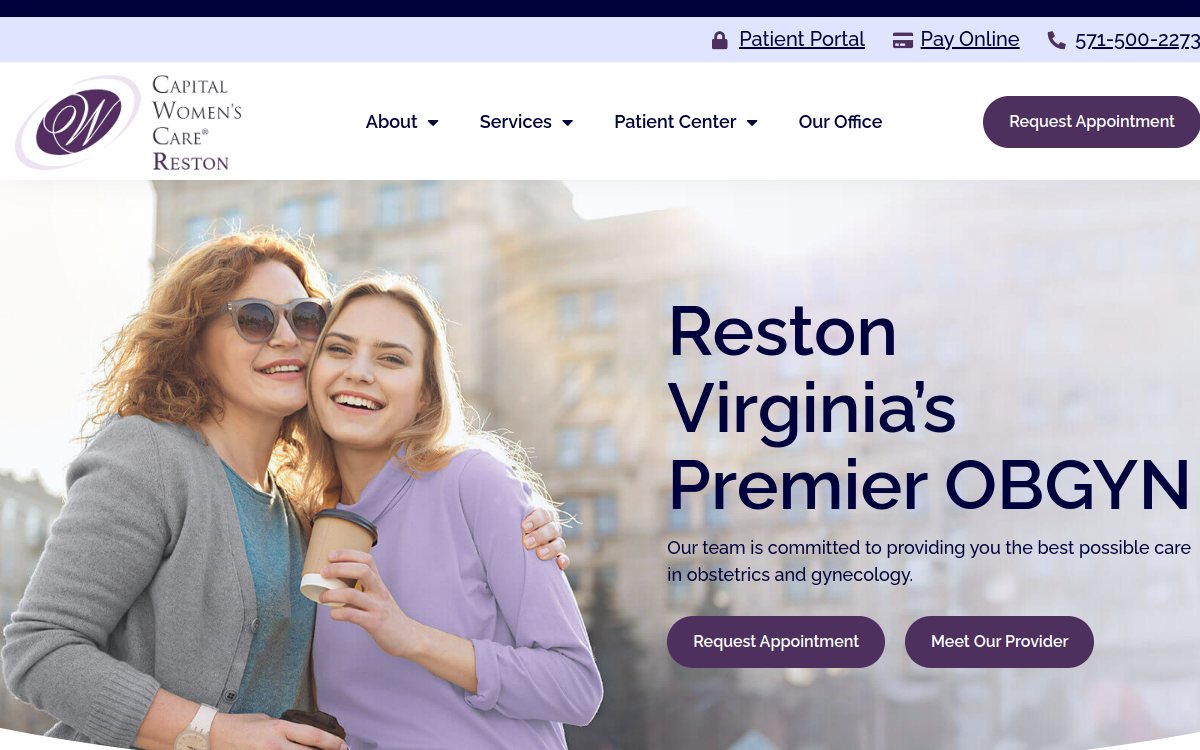 Website homepage of Capital Women's Care Reston