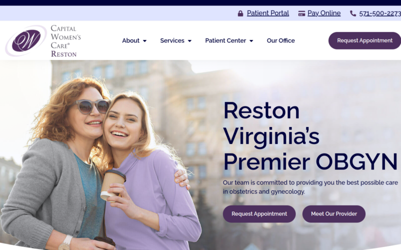Website homepage of Capital Women's Care Reston