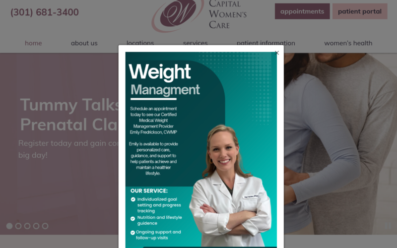 Website homepage of Capital Women's Care