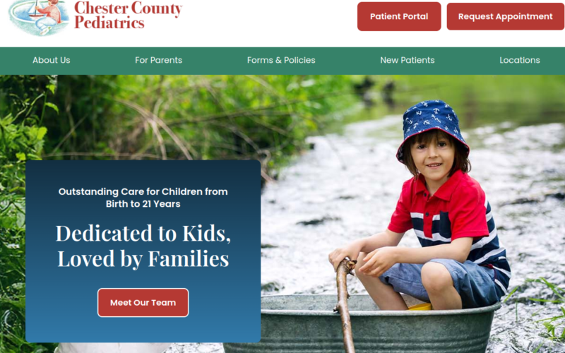Website homepage of Chester County Pediatrics, P.C.