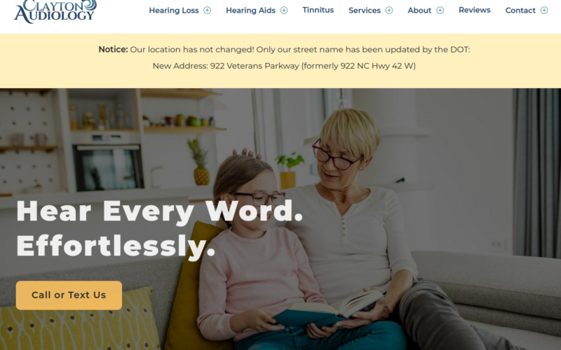 Website homepage of Clayton Audiology