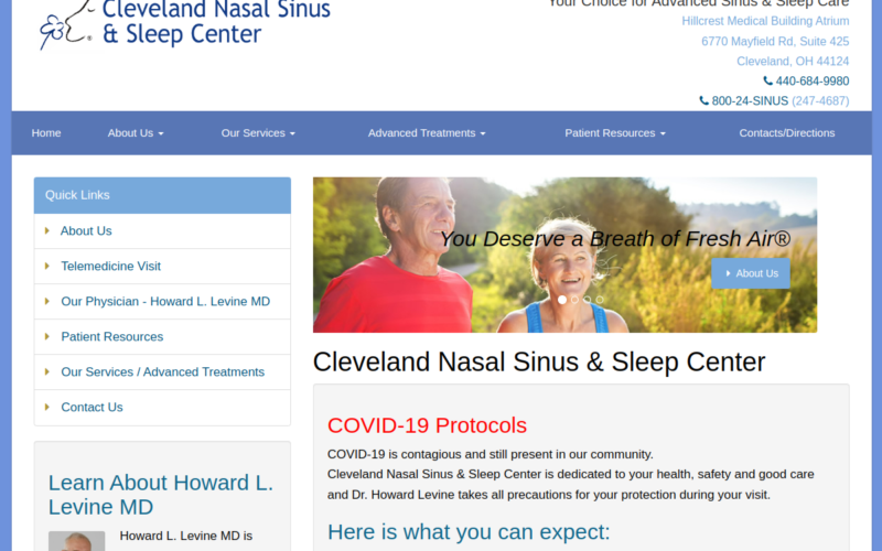 Website homepage of Cleveland Nasal Sinus and Sleep Center