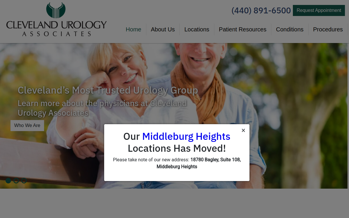 Website homepage of Cleveland Urology Associates
