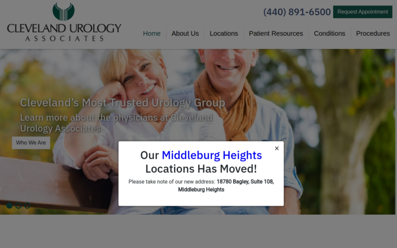 Website homepage of Cleveland Urology Associates