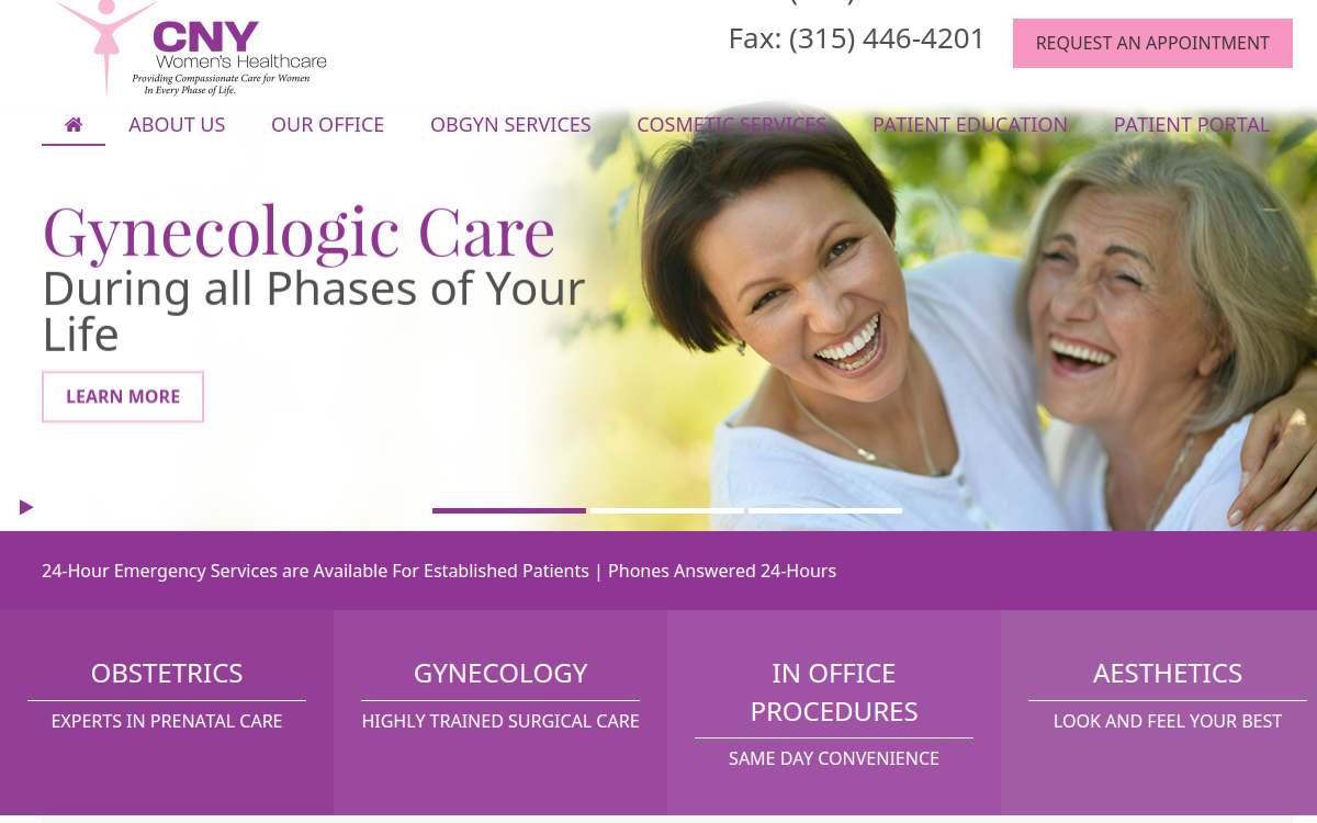 Website homepage of CNY Women's Healthcare