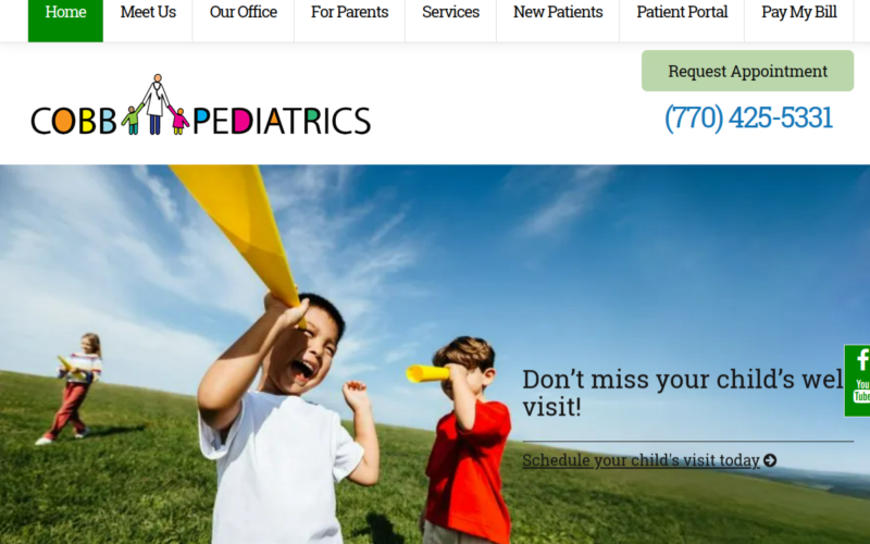 Website homepage of Cobb Pediatrics