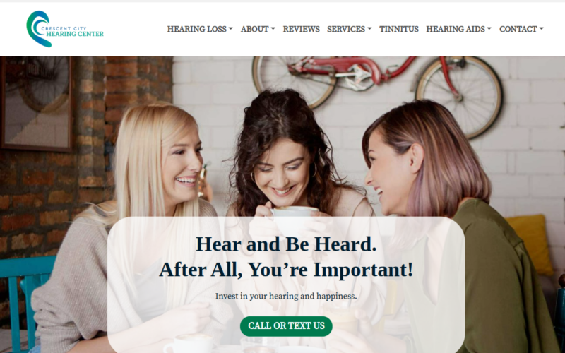 Website homepage of Crescent City Hearing Center, LLC