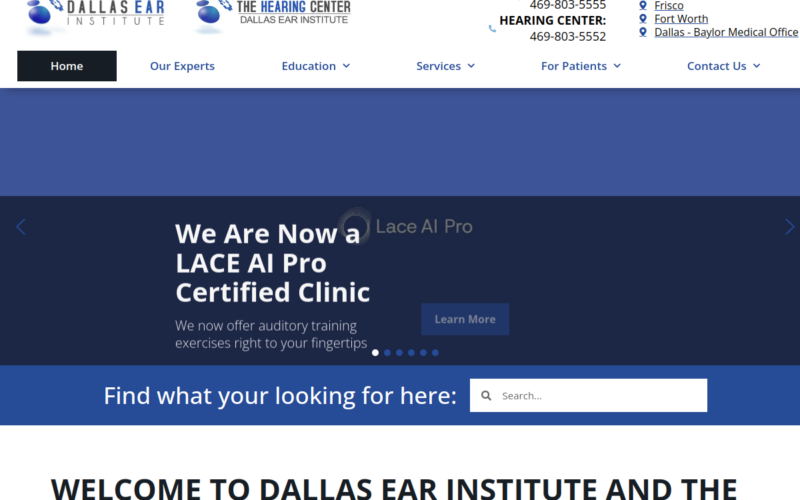 Website homepage of Dallas Ear Institute