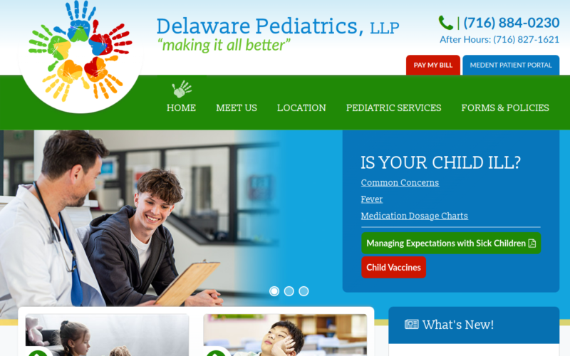 Website homepage of Delaware Pediatrics