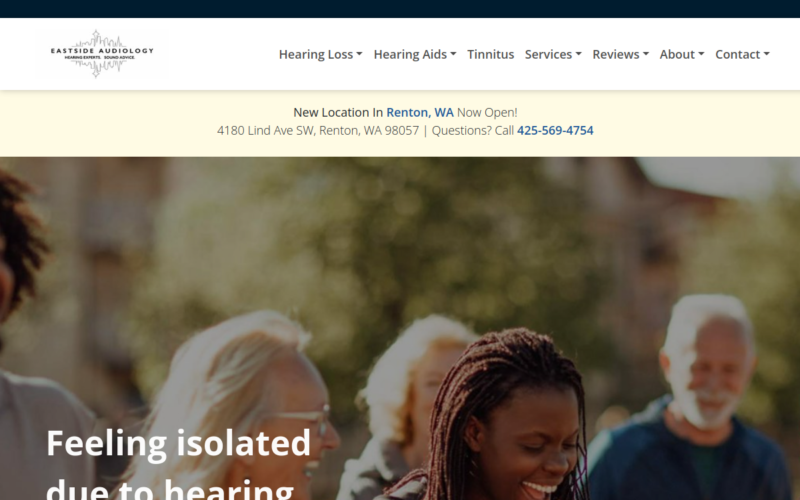 Website homepage of Eastside Audiology