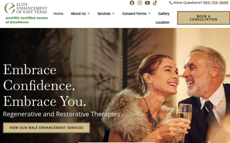 Website homepage of Elite Enhancement of East Texas