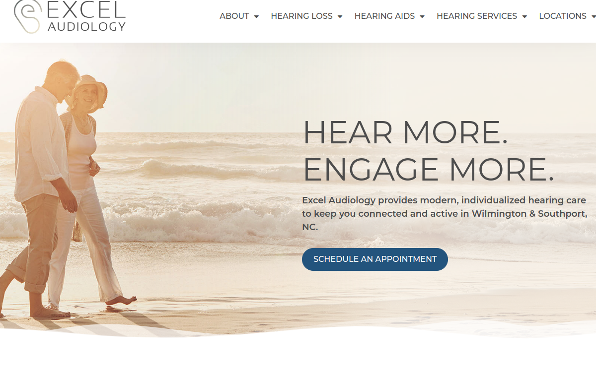 Website homepage of Excel Audiology