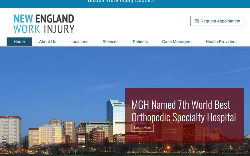 Website homepage of Frank X Pedlow Jr MD PC - New England Work Injury