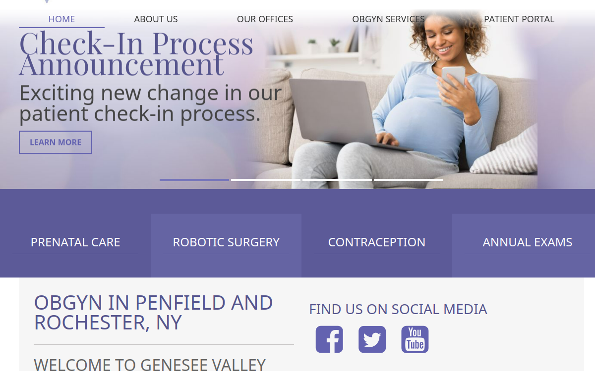 Website homepage of Genesee Valley OB/GYN, P.C.