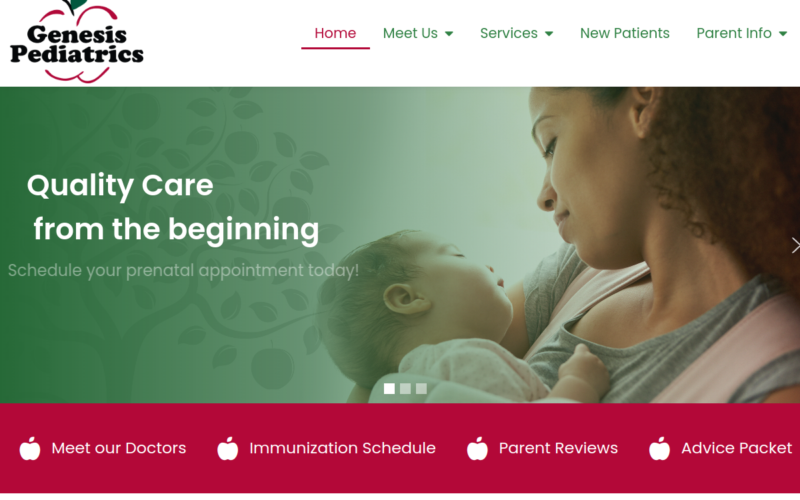 Website homepage of Genesis Pediatrics
