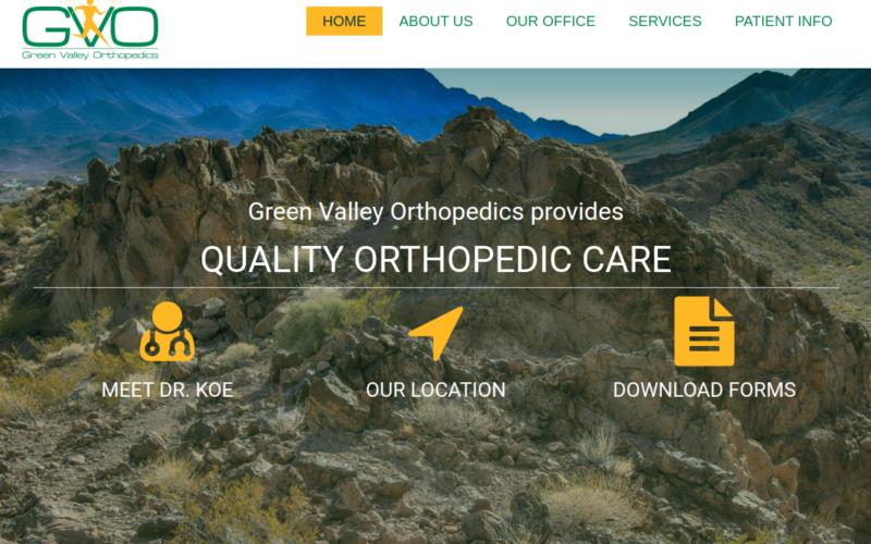 Website homepage of Green Valley Orthopedics