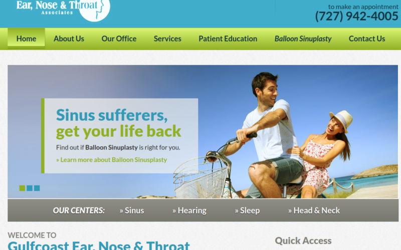 Website homepage of Gulfcoast Ear, Nose and Throat Associates