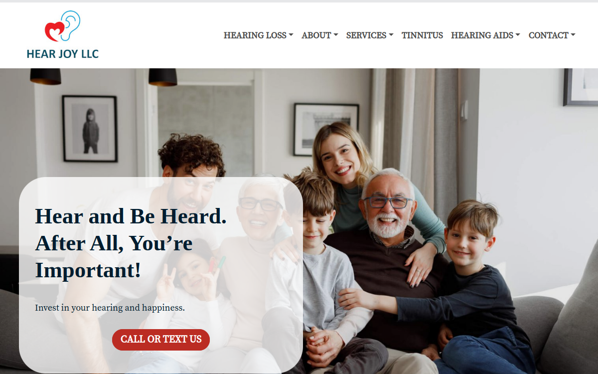 Website homepage of Hear Joy LLC